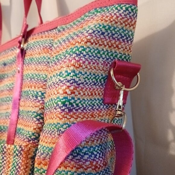 New Rasta Rainbow Tapestry & Faux Leather Shoulder Bag Purse Crossbody Pink Blue - Picture 6 of 12